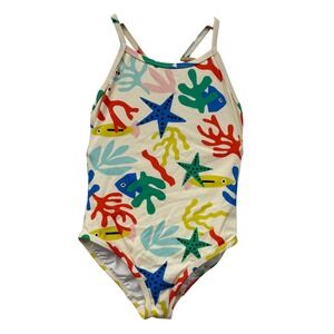 Hanna Andersson Kids One Piece Swimsuit 8 Sea Life Coral Fish Starfish Print
